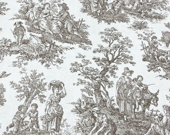 VTG Country Life French Country Toile Fabric Garnet/BLUE - 58” Wide x 1 Yard