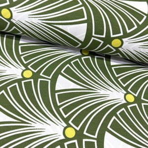 African Wax Fabric, Moss Green Upholstery Fabric, Art Deco Print Mid Century Olive White Drapery Cushion Indoor Outdoor Decor Fabric Yard