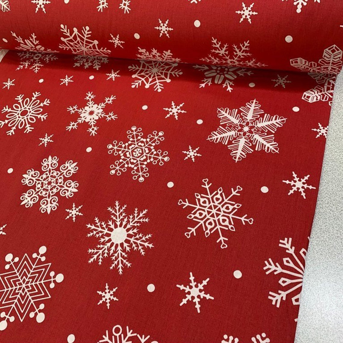 Christmas Fabric by the Yard Cotton Winter Snow Fabric Red Etsy