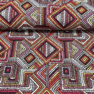 Bohemian Upholstery Fabric, Southwestern Fabric, Colorful Geometric Ethnic Tribal Stitch Print Canvas Cushion Pillow Home Decor Fabric Yard