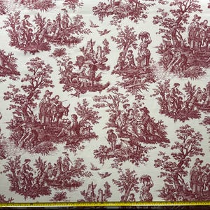 Toile de Jouy Fabric, Burgundy Upholstery Fabric, Maroon White Fabric, Vintage Style Retro Scenic Cotton Canvas Sofa Home Decor Fabric Yard image 4