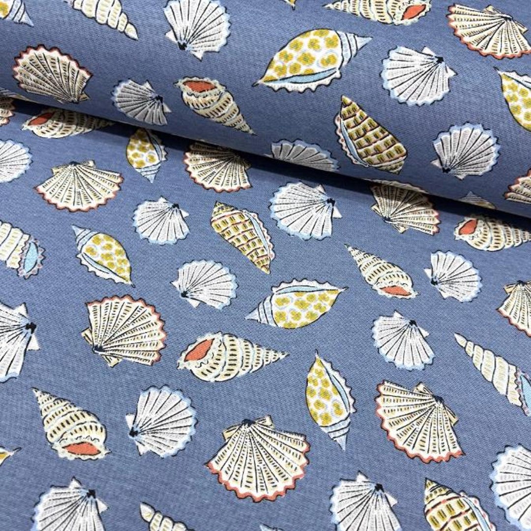 Ocean Shell Textiles Sea Shell Fabric, Coastal Upholstery Fabric, Nautical Fabric by the ...