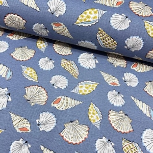 Sea Shell Fabric, Coastal Upholstery Fabric, Nautical Fabric by the Yard, Blue Ocean Beach Cotton Canvas Curtain Cushion Home Decor Fabric