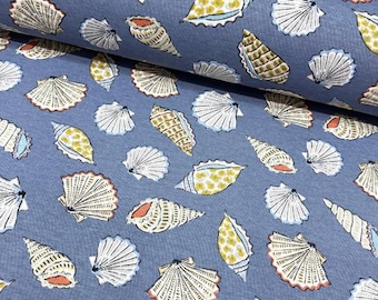 Sea Shell Fabric, Coastal Upholstery Fabric, Nautical Fabric by the Yard, Blue Ocean Beach Cotton Canvas Curtain Cushion Home Decor Fabric