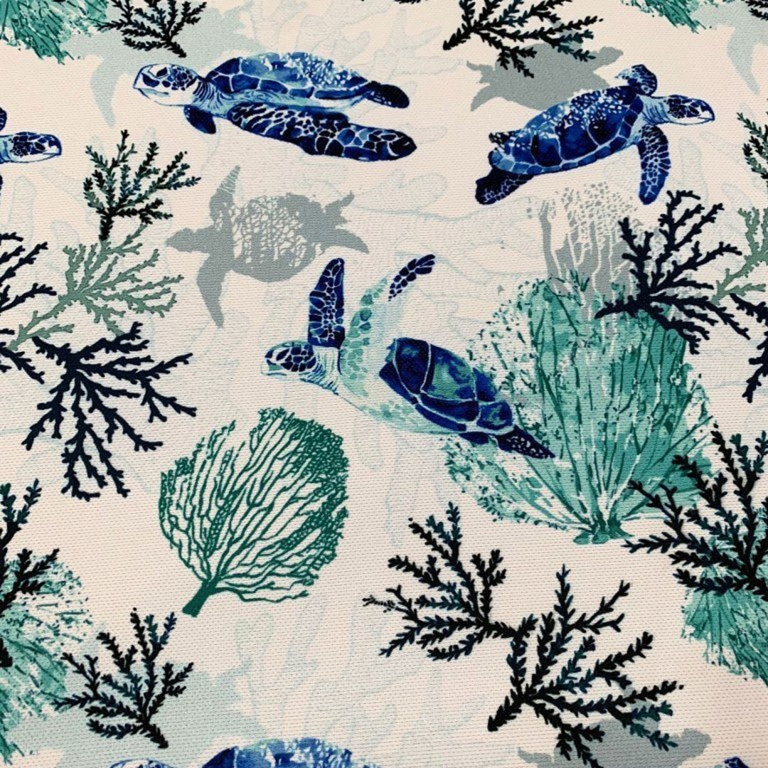Nautical Upholstery Fabric, Sea Turtle Fabric, Blue Ocean Fabric, Coral