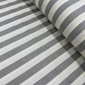 Stripe Canvas Fabric, Gray White Upholstery Fabric, Classic Yarn Dyed Rustic Bohemian Cotton Duck Curtain Furniture Sofa Chair Fabric Yard