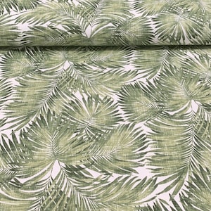 Boho Upholstery Fabric, Palm Leaves Fabric, Tropical Canvas Fabric, Decorative Fabric, Green Curtain, Drapery, Furniture Fabric by the Yard