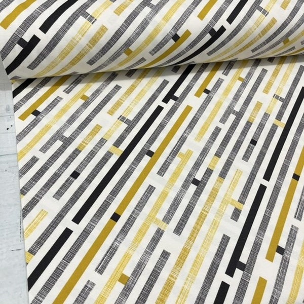 Abstract Upholstery Fabric, Stripe Canvas Fabric, Gray Yellow Fabric, Geometric Modern Farmhouse Cotton Interior Design Decor Fabric by Yard