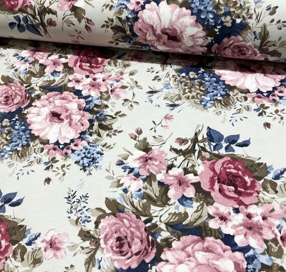 Vintage HH Fabric Decorating Fabric Romantic Floral Print Cotton 25 X 26