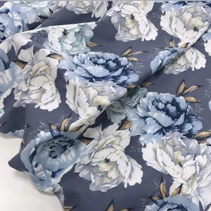 Large Rose Fabric, Blue White Floral Fabric, Big Flowers Fabric, Retro Country Cotton Canvas Curtain Cushion Upholstery Peony Fabric by Yard zdjęcie 3