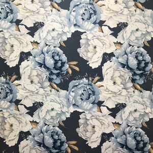 Large Rose Fabric, Blue White Floral Fabric, Big Flowers Fabric, Retro Country Cotton Canvas Curtain Cushion Upholstery Peony Fabric by Yard zdjęcie 5