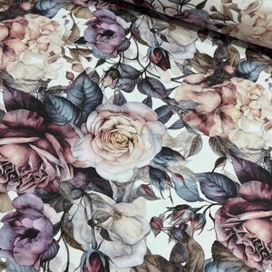 Roses Upholstery Fabric, Watercolor Floral Fabric, Dark Flower Fabric, Shabby Chic Vintage Style Curtain Chair Furniture Decor Fabric Yard