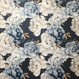 Large Rose Fabric, Blue White Floral Fabric, Big Flowers Fabric, Retro Country Cotton Canvas Curtain Cushion Upholstery Peony Fabric by Yard zdjęcie 6