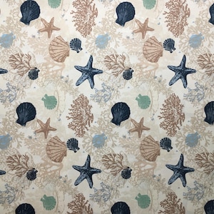 Nautical Cotton Fabric, Coastal Fabric, Sea Shell Fabric, Starfish Reef Fabric, Beige Ocean Quilting Sewing Craft Decor Fabric by the Yard 画像 6