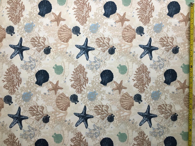 Nautical Cotton Fabric, Coastal Fabric, Sea Shell Fabric, Starfish Reef Fabric, Beige Ocean Quilting Sewing Craft Decor Fabric by the Yard 画像 6