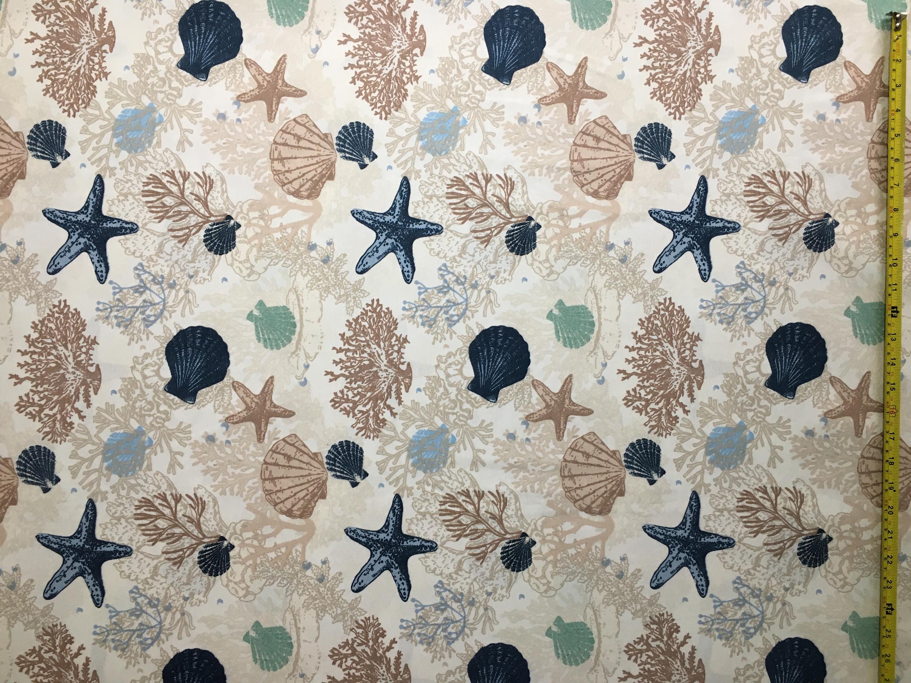 Ocean Shell Textiles Nautical Cotton Fabric, Coastal Fabric, Sea Shell Fabric, Starfish Reef ...