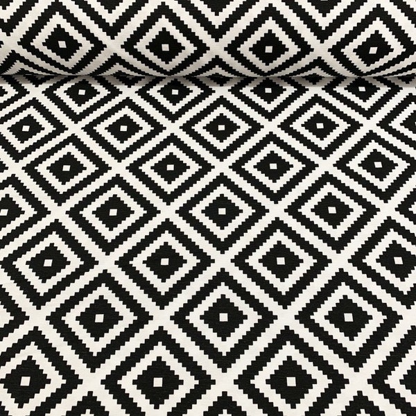 Black and White Canvas Fabric, Diamond Fabric by Yard, Geometric Upholstery Fabric, Monochrome Cotton Fabric, Waterproof Home Decor Fabric