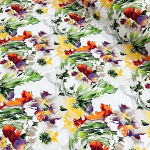 Boho Floral Fabric, Watercolor Upholstery Fabric, Flower Print Fabric, Modern Colorful Painting Art Wildflower Curtain Decor Fabric Yard