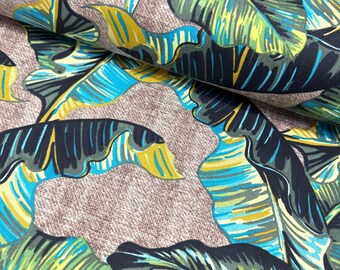 Banana Leaf Upholstery Fabric, Palm Leaves Fabric, Jungle Botanical Large Print Painting Art Jute Cotton Canvas Curtain Decor Fabric Yard