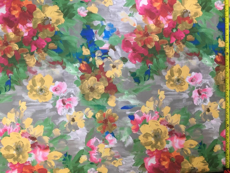 Watercolor Upholstery Fabric, Boho Floral Fabric, Art Print Fabric, Colorful Tapestry Painting Canvas Home Decor Outdoor Cushion Fabric Yard image 4
