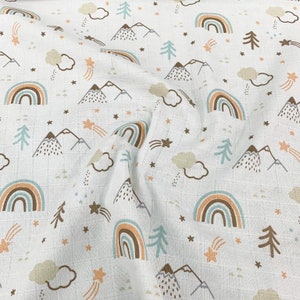 Rainbow Print Fabric, Baby Muslin Fabric, Gauze Fabric, Watercolor Fabric, Pastel Cotton Fabric, Natural Fabric by Yard, Baby Crib Fabric