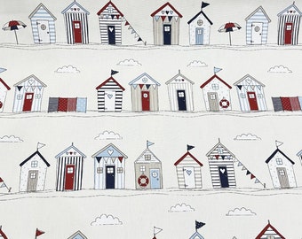 Scandinavian Fabric, House Print Fabric, Landscape Fabric, Scandi Nautical Canvas Cotton Home Decor Upholstery Indoor Furnishing Fabric Yard