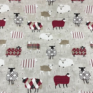 Sheep Print Fabric, Farm Animal Fabric, Gray Canvas Fabric, Kids Room Fabric, Nursery Decor Fabric, Cotton Cushion Upholstery Fabric by Yard