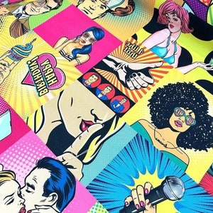 Comic Book Fabric, Pop Art Fabric, Comics Fabric, Colorful Cartoon Retro Print Woman Man Curtain Cushion Chair Decor Upholstery Fabric Yard