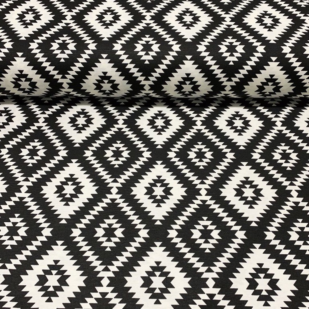 Tribal Upholstery Fabric, Black and White Geometric Fabric, Aztec