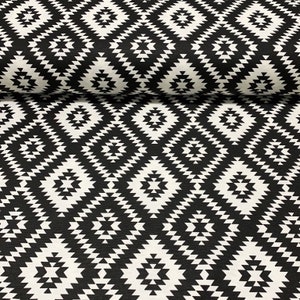 Tribal Upholstery Fabric, Black and White Geometric Fabric, Aztec Fabric Yard, Monochrome Fabric, Ikat Fabric Cotton, Outdoor Canvas Fabric