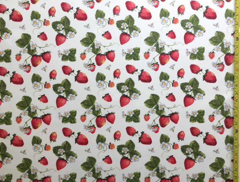 Strawberry Upholstery Fabric, Fruit Pattern Fabric, Berry Fabric, Red Green White Floral Botanical Kitchen Curtain Home Decor Fabric Yard image 5