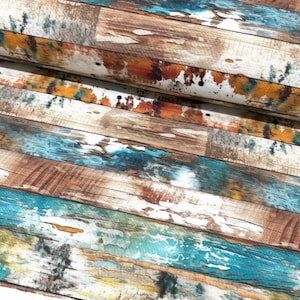 Wood Grain Fabric, Rustic Upholstery Fabric, Marbled Fabric, Batik Turquoise Orange Teal Watercolour Retro Natural Painting Art Fabric Yard