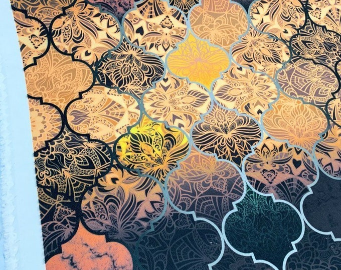 Moroccan Upholstery Fabric by the Yard, Brown Gold Ombre Trellis Tiles ...