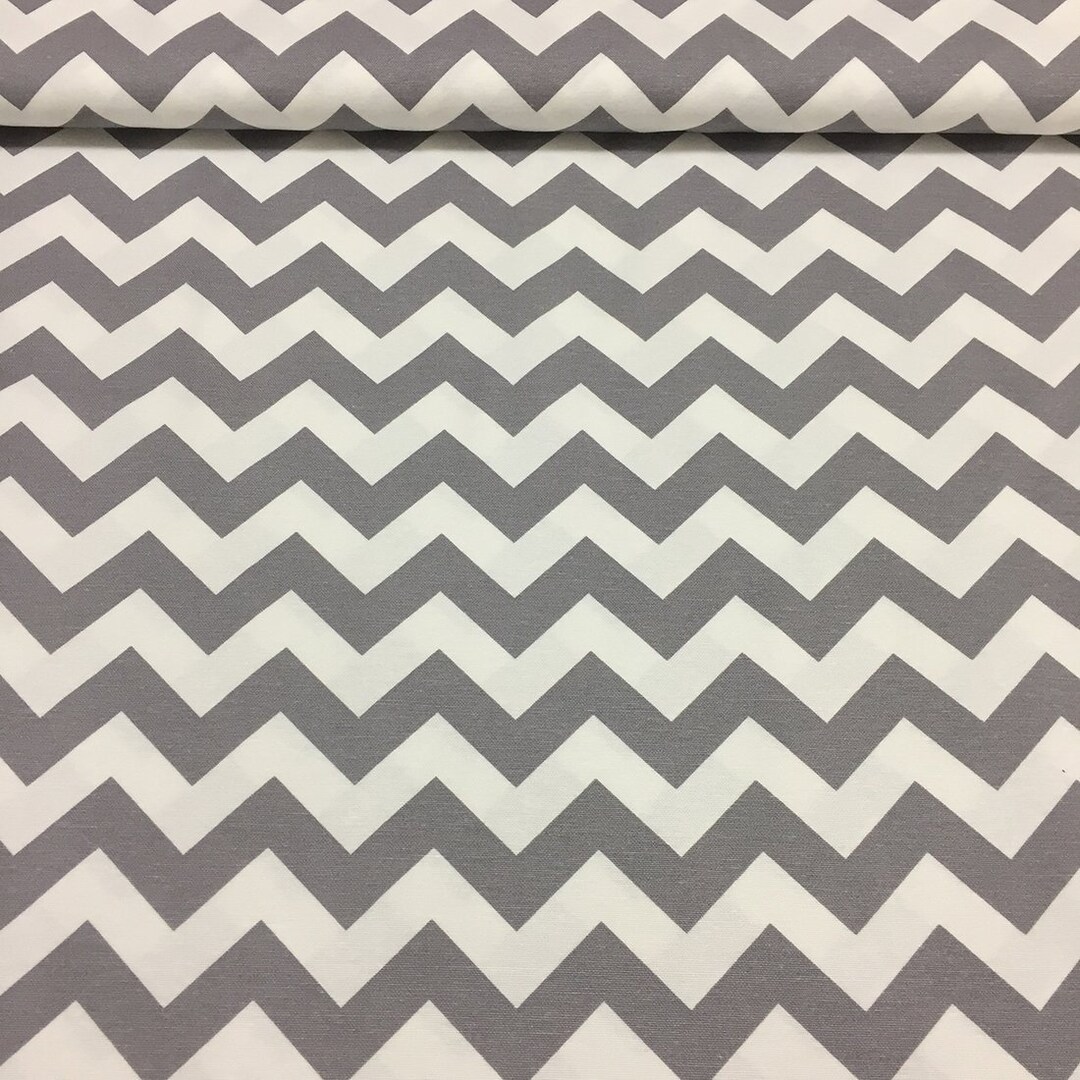 Gray and White Upholstery Fabric, Chevron Fabric, Modern Geometric