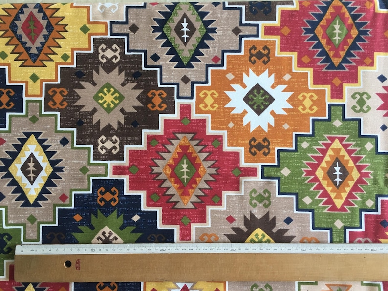 Ethnic Upholstery Fabric, Kilim Fabric, Tribal Fabric, Traditional Aztec Cotton Canvas Furniture Outdoor Chair Sofa Cushion Fabric by Yard image 3