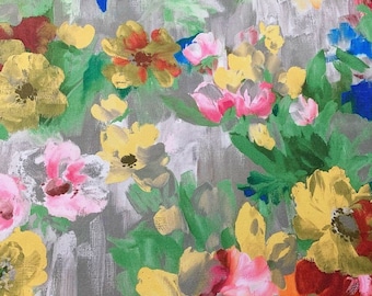 Watercolor Upholstery Fabric, Boho Floral Fabric, Art Print Fabric, Colorful Tapestry Painting Canvas Home Decor Outdoor Cushion Fabric Yard