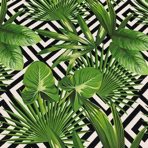Leaves Print Fabric, Botanical Upholstery Fabric, Black White Diamond Fabric, Tropical Outdoor Drapery Cushion Chair Home Decor Fabric Yard