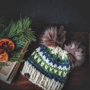 Christmas Beanie, Reindeer Hat, Winter Beanie, Cute Winter Hat, Christmas Hat, Holiday Knit Beanie