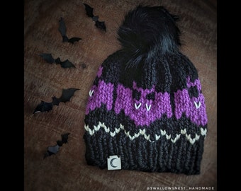 Bat's in your belfry beanie, bat Beanie, goth hat, goth gift, alternative fashion, horror hat, punk hat