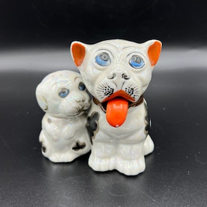 Vintage Bonzo Dogs Condiment Set Japanese Lusterware 1930s Novelty Shakers Bonzo Complete Set Pre WWII Ceramics Dog and Puppy Lusterware