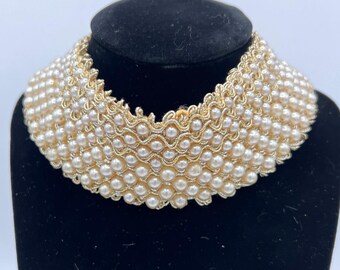 Vintage 1950s Faux Pearl Beaded Sweater Collar