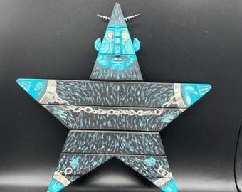Original Krampus Art: Holiday Wooden Star Sculpture, Kitschy Christmas Decor