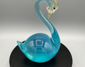 Stunning Mid-Century Murano Blue Opaline Glass Swan Figurine Attributed to Alfredo Barbini (Murano, Italy) – Circa 1950s/1960s