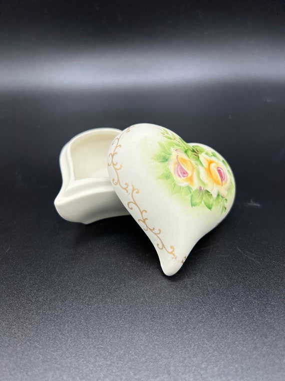 Vintage Lefton? Bisque Heart Shaped Ring Box, Hand
