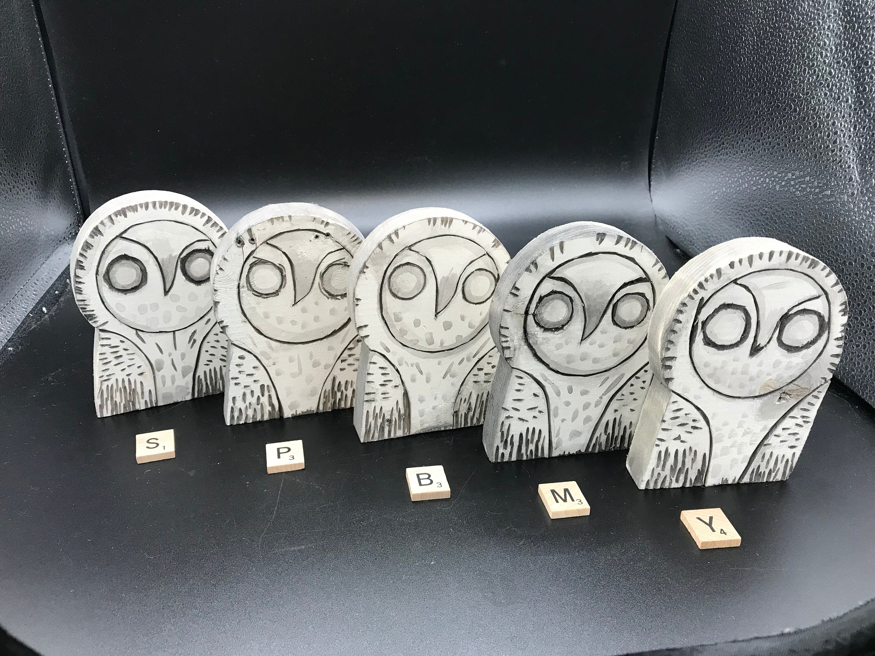 Handmade Wooden Owl Sculpture: Artist Signed Snowy Owl Decor