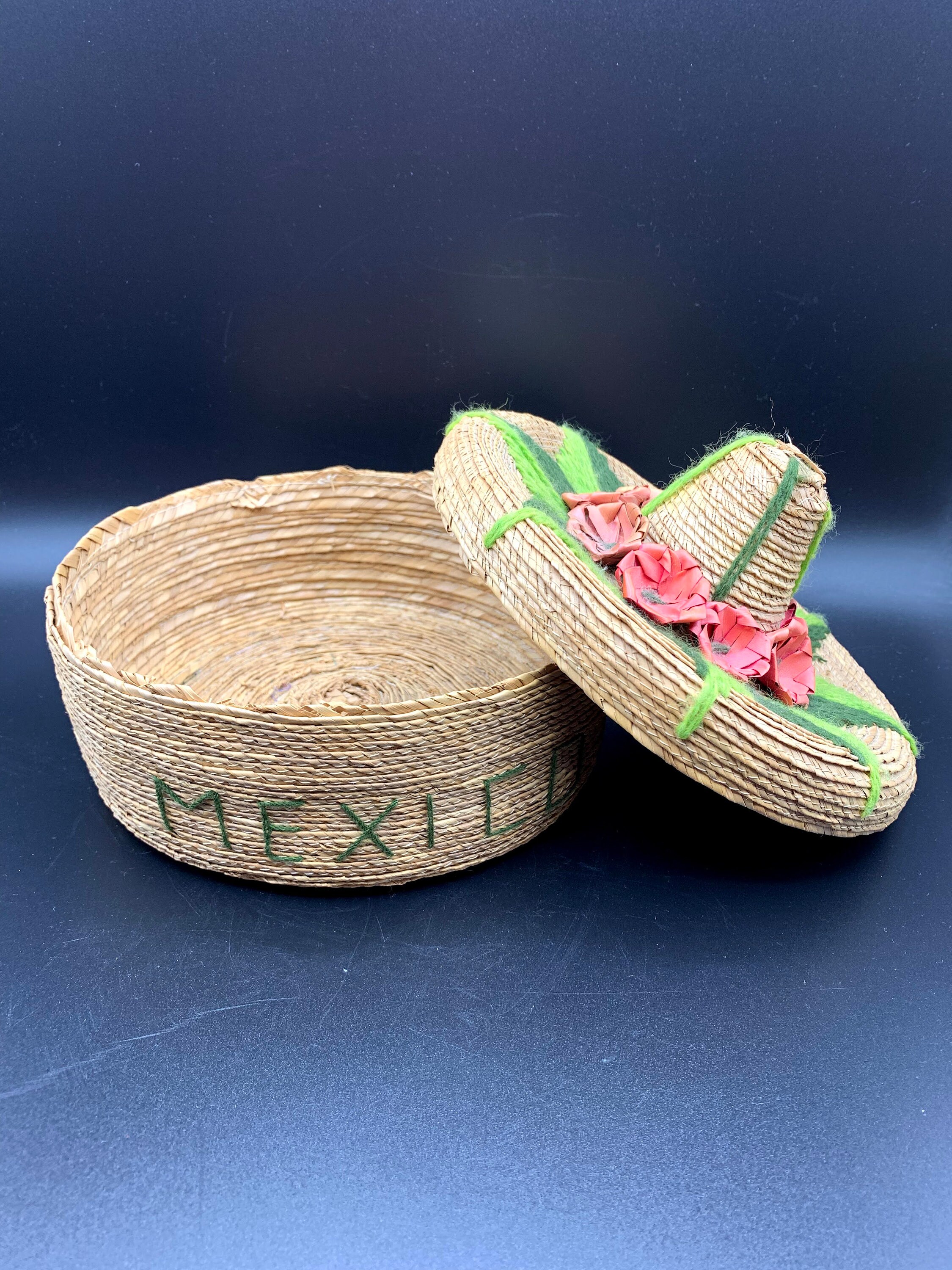 Vintage Mexican Woven Palm Basket with Lid Tortilla Warmer Etsy