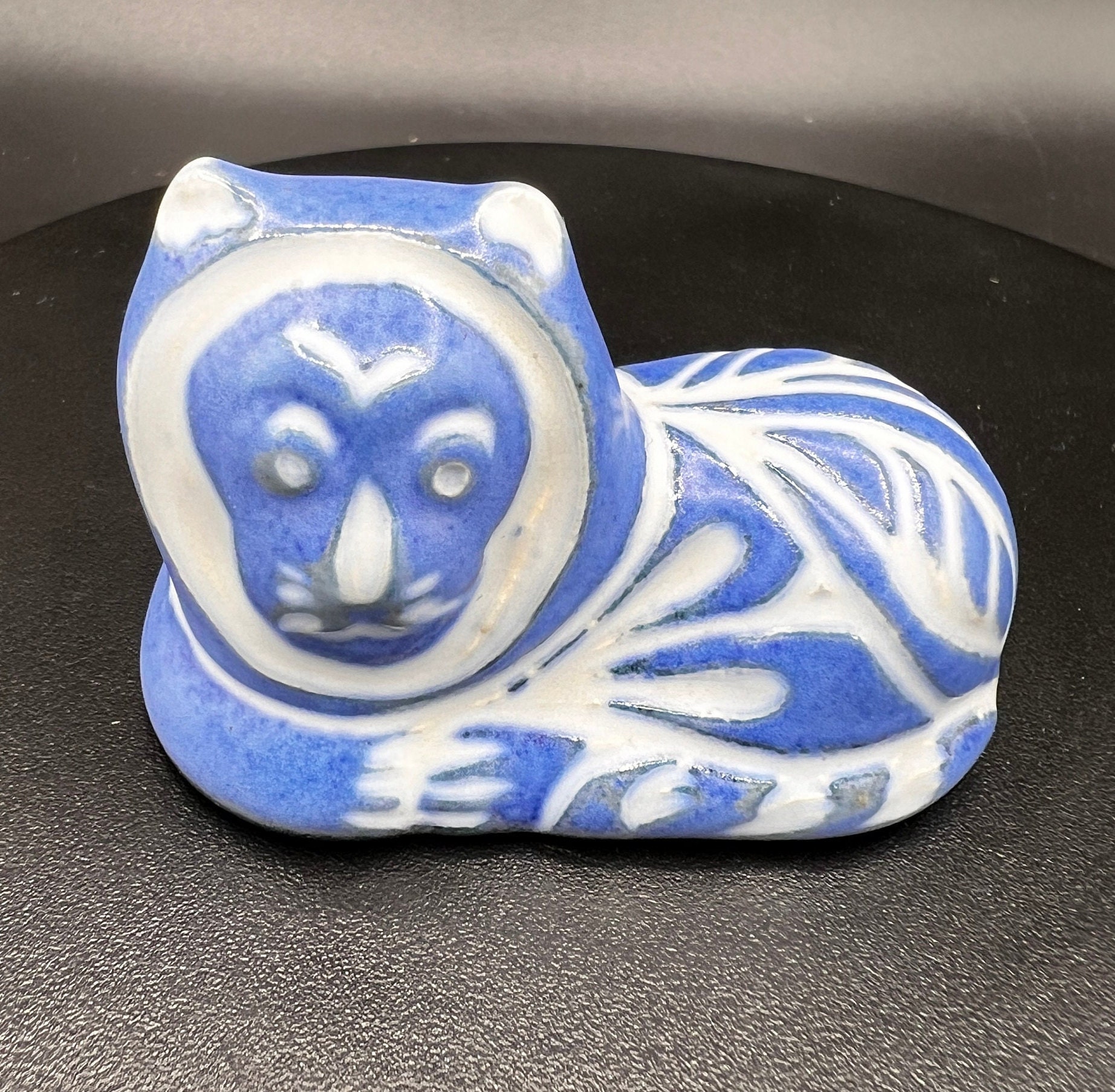 Vintage Pablo Zabal Lion Figurine: Blue Zoo Ceramics Folk