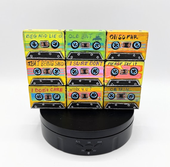 Handpainted Cassette Tape Wood Sculpture: Retro Pop Art Mix Tape