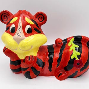 Vintage Tiger Bank 1970s Striped Tiger Bank Groovy Tiger Decor Handpainted Kitschy Bank Vg Kids Room Decor Vtg Zoo Bank Vintage Bank Gift