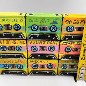 Handpainted Cassette Tape Wood Sculpture: Retro Pop Art Mix Tape immagine 9